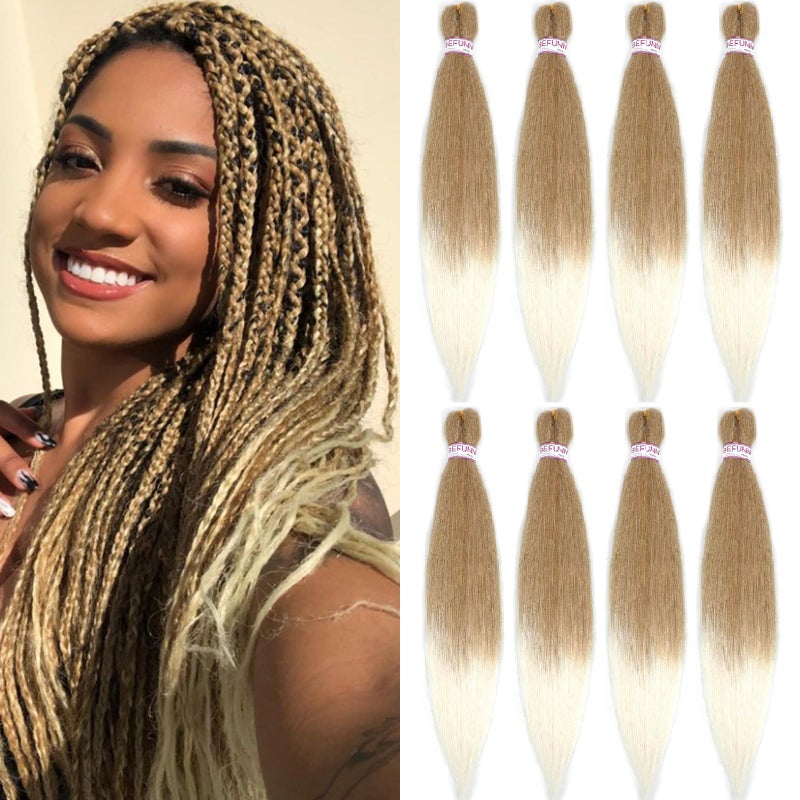 Befunny Pre stretched Braiding Hair Ombre Prestretched Braiding Hair Befunny Two Tone Honey Blonde To White 8 Packs 24 Inch Synthetic Crochet Hair For Human Box Braids Crochet Hair,Yaki Straight(T27/613#) - Image 1